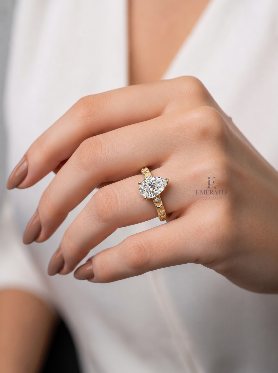 2.0CT Pear Lab Grown Diamond Celestial Moon Star Engagement Ring
