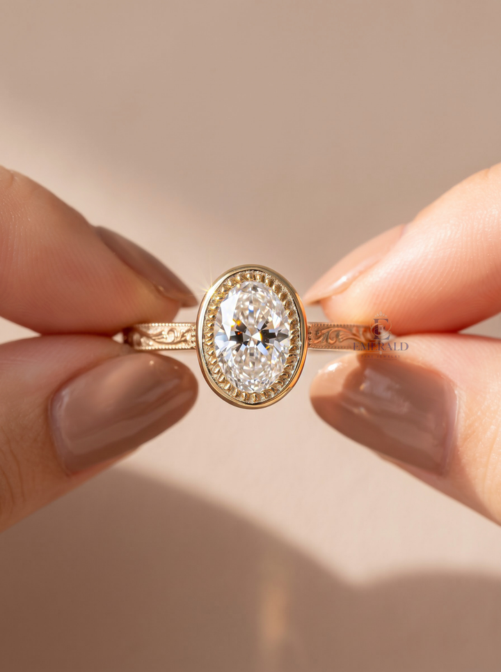 3.0CT Oval Cut Lab Grown Diamond Vintage Halo Milgrain Engagement Ring