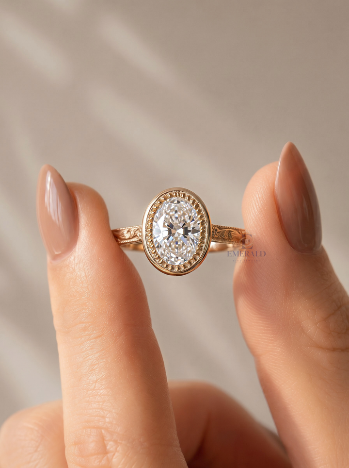 3.0CT Oval Cut Lab Grown Diamond Vintage Halo Milgrain Engagement Ring