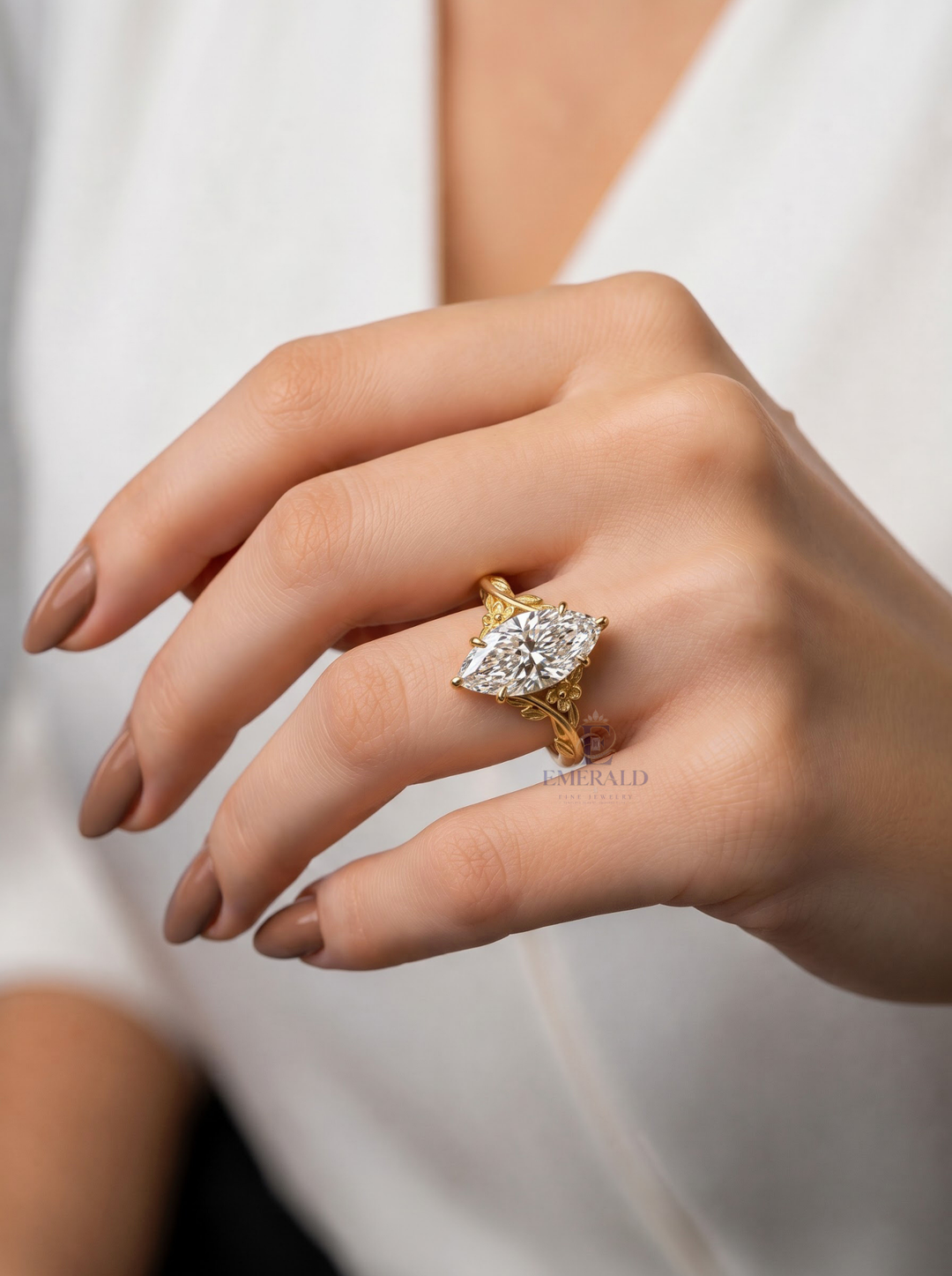 1.0CT to 3.0CT Marquise Lab Grown Diamond Vintage Floral Vine Engagement Ring