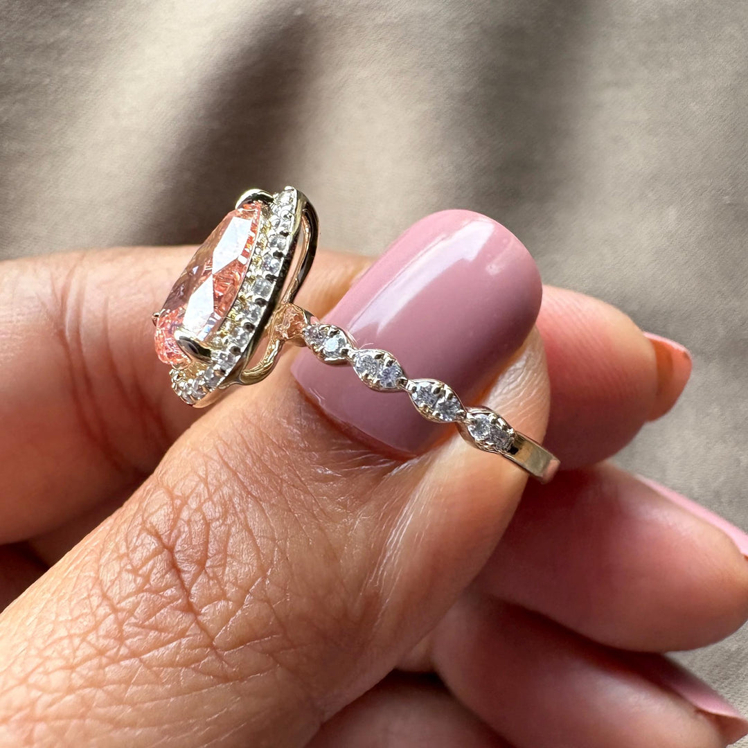 pink and white diamond ring, micro pave engagement ring, fancy vivid pink diamond, pear shaped pink solitaire.