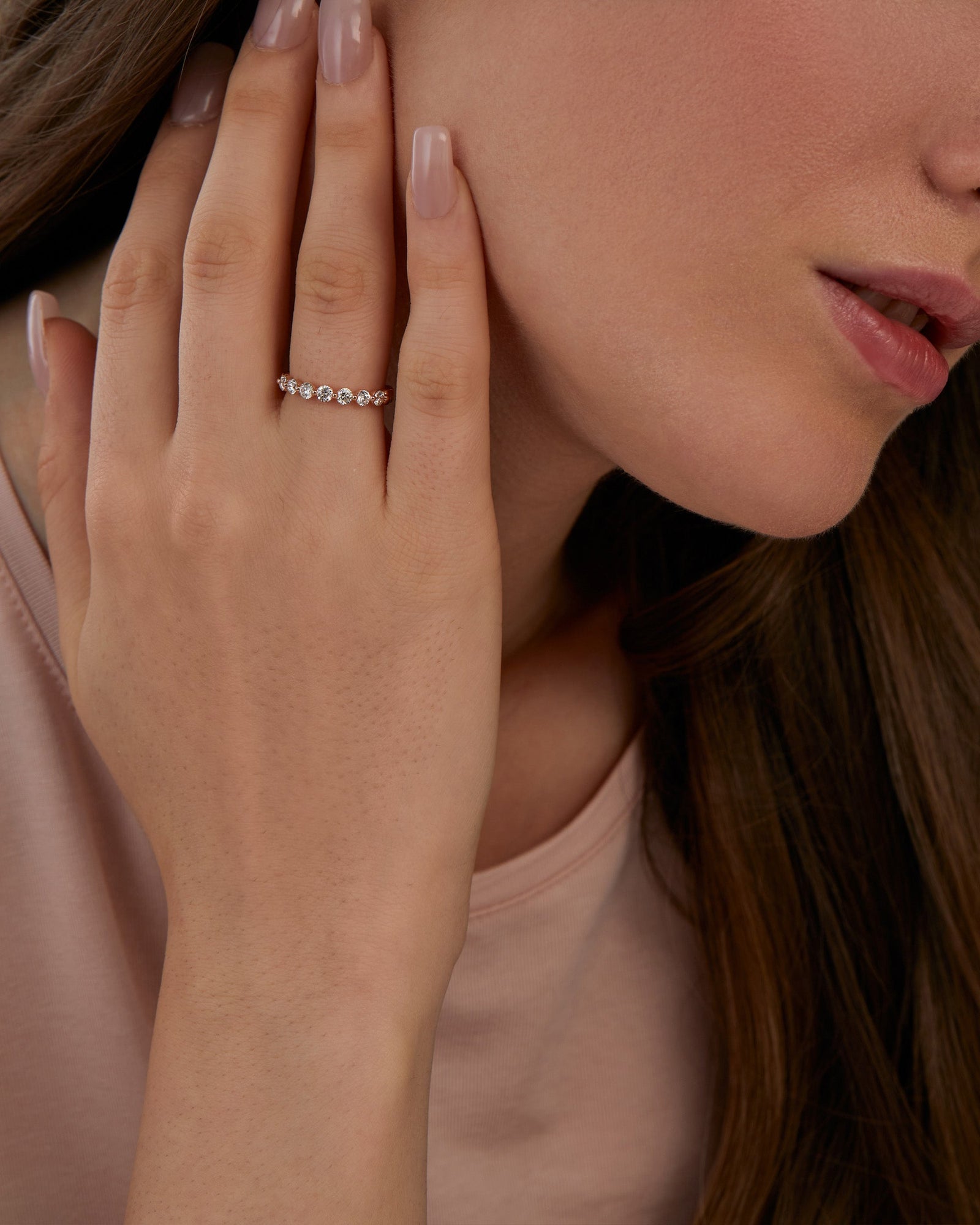 0.58ct Round Cut EF- VVS Lab Grown Diamond Full Eternity Floating Wedding Band