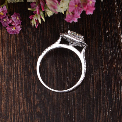 0.91CT Radiant Cut Double Halo Moissanite Diamond Engagement Ring