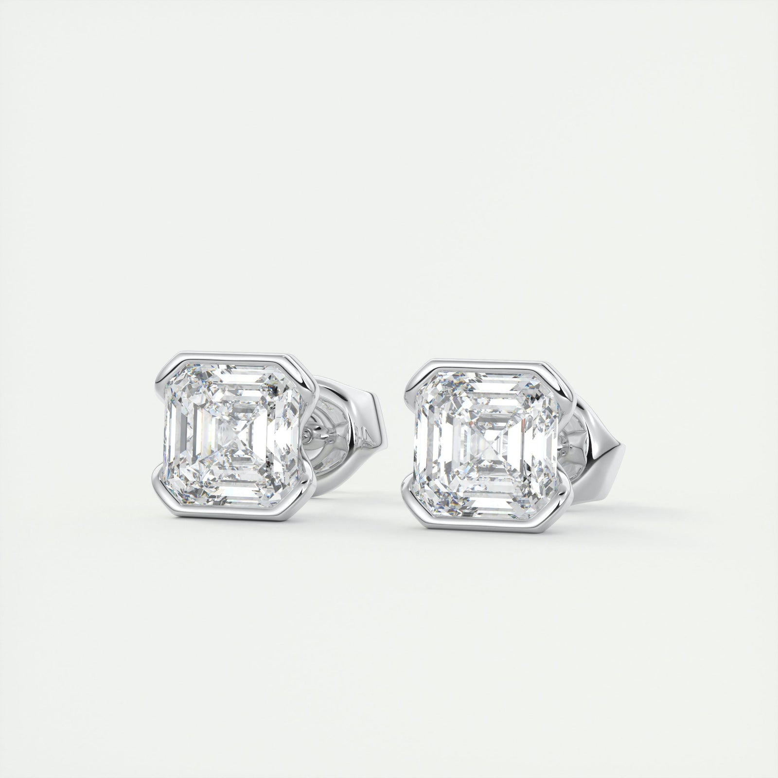 1.0CT Half Bezel Asscher Solitaire G-VS Lab Grown Diamond Earrings