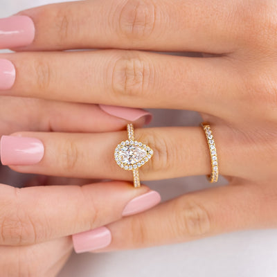 1.33CT Pear Cut Halo Moissanite Diamond Engagement Ring