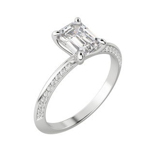 1.60 CT Emerald Cut Moissanite Two Side Pave Diamond Engagement Ring