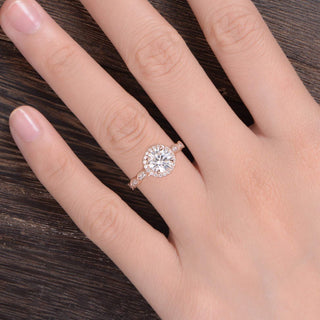 1.60CT Round Cut Milgrain Style Pave Moissanite Diamond Engagement Ring