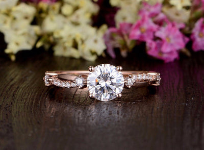 1.60CT Round Cut Twisted Pave Moissanite Engagement Ring