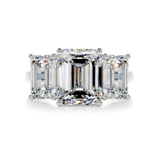 2.30 Carat Emerald Cut Three Stone Moissanite Solitaire Engagement Ring