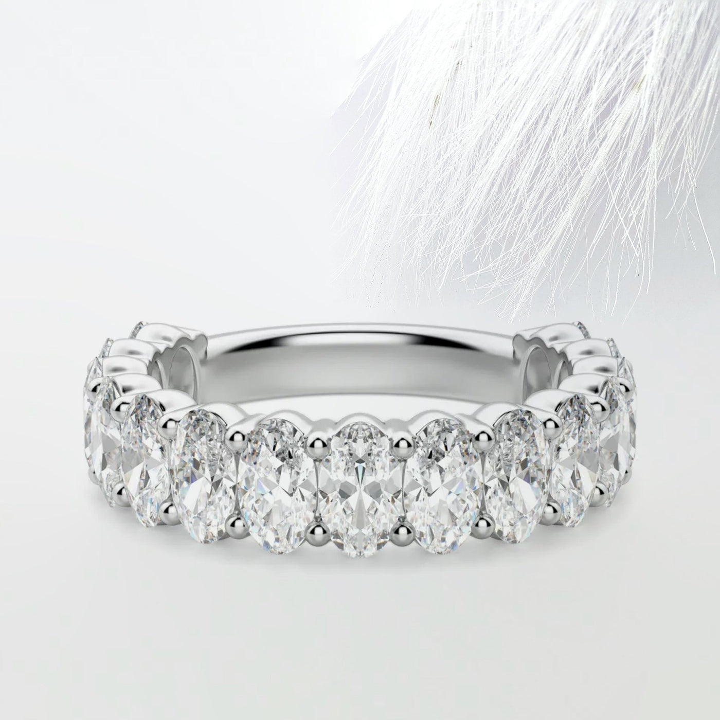 Oval Cut Moissanite Prong Diamond Wedding Band in White Gold