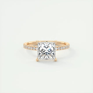 2.08CT Princess Cut Pave Moissanite Diamond Engagement Ring