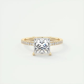 2.08CT Princess Cut Pave Moissanite Diamond Engagement Ring