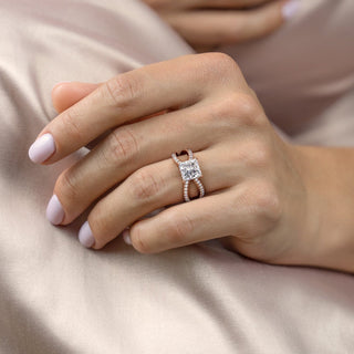 2.08CT Princess Cut Split Shank Moissanite Engagement Ring