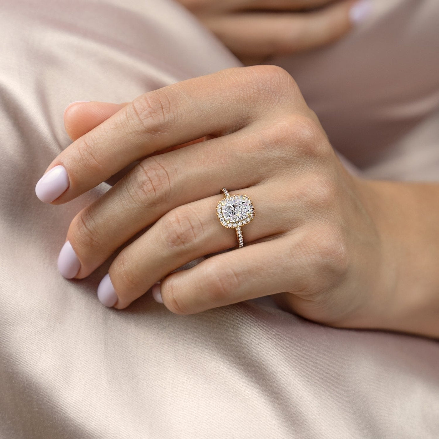 2.0CT Elongated Cushion Cut Halo Moissanite Diamond Engagement Ring