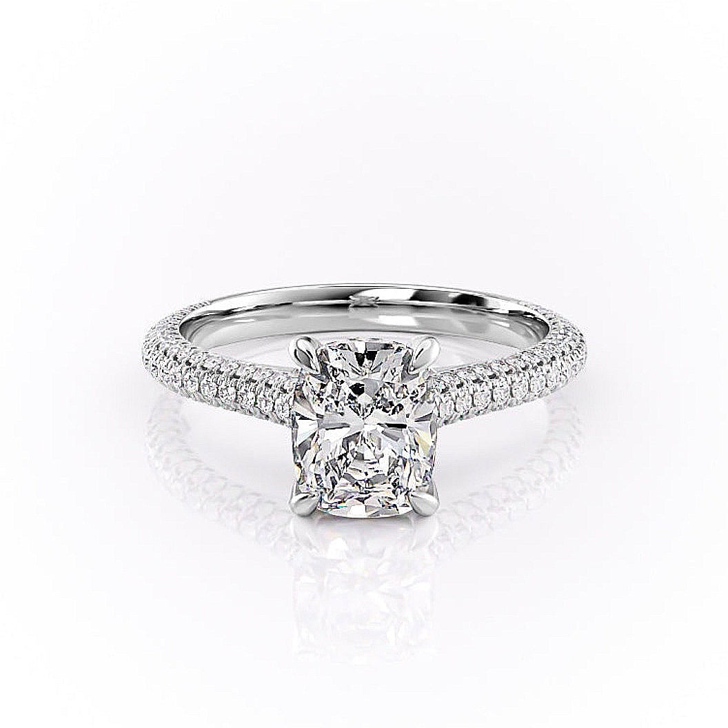 2.0CT Elongated Cushion Cut Three Side Pave Moissanite Engagement Ring