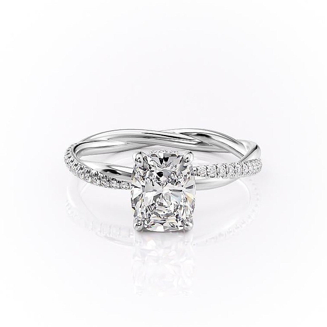 2.0CT Elongated Cushion Cut Twisted Pave Moissanite Diamond Engagement Ring