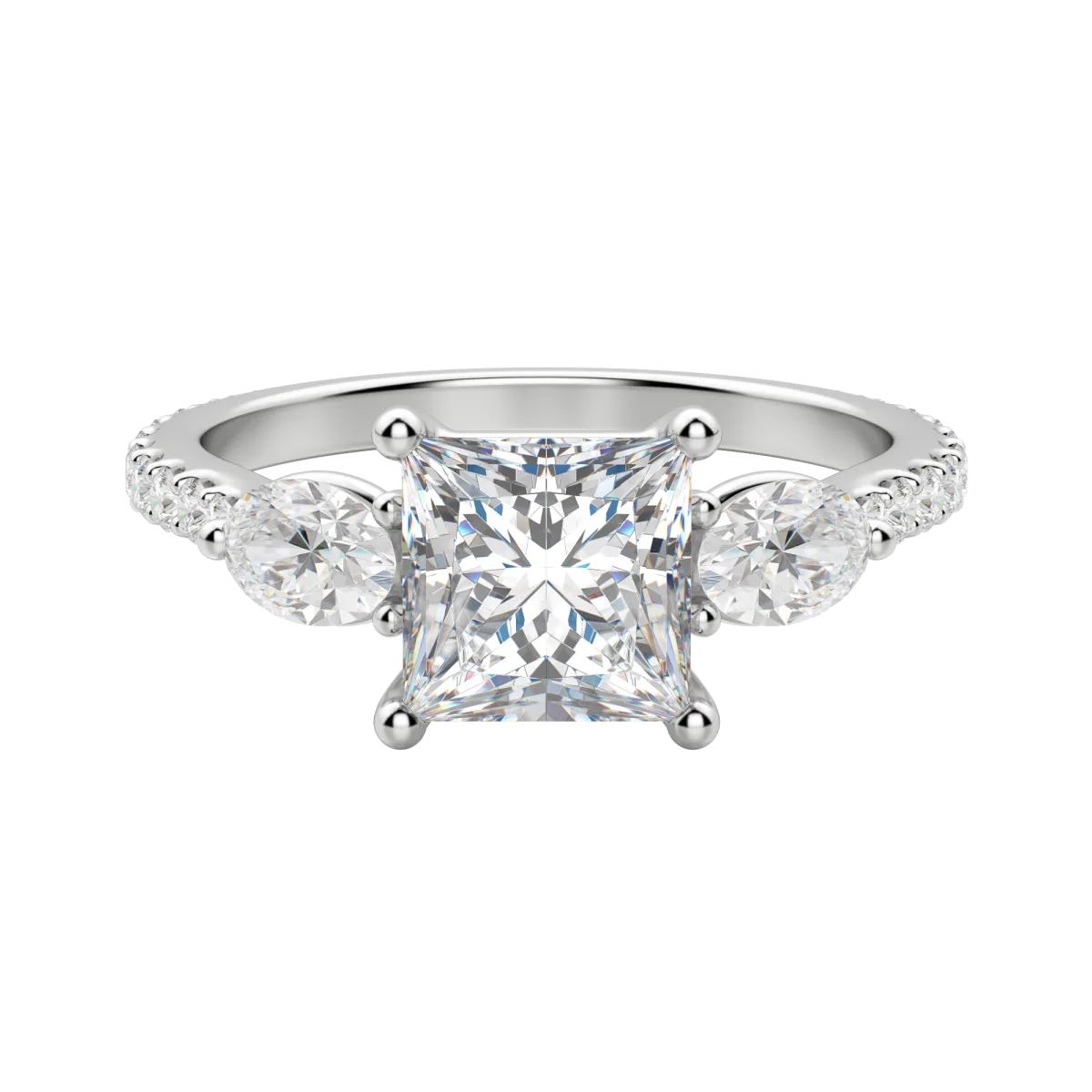 2.78CT Princess Cut Three Stone Moissanite Engagement Ring