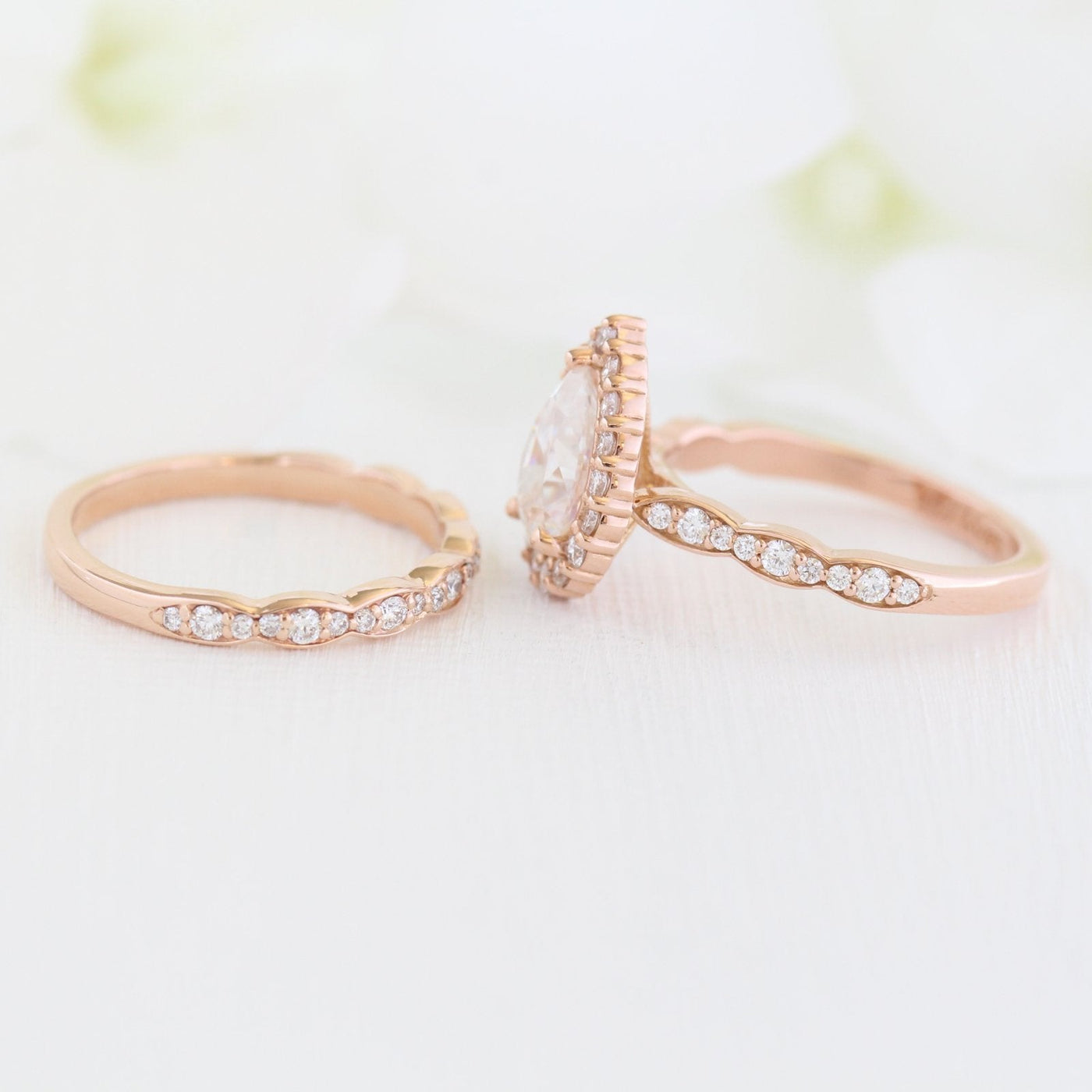 1.80CT Pear Cut Moissanite Halo Bridal Engagement Ring Set
