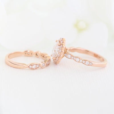 1.50CT Oval Cut Moissanite Halo Bridal Engagement Ring Set