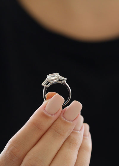 3.01ct Asscher D-VVS2 Lab Grown Diamond Three Stones Engagement Ring