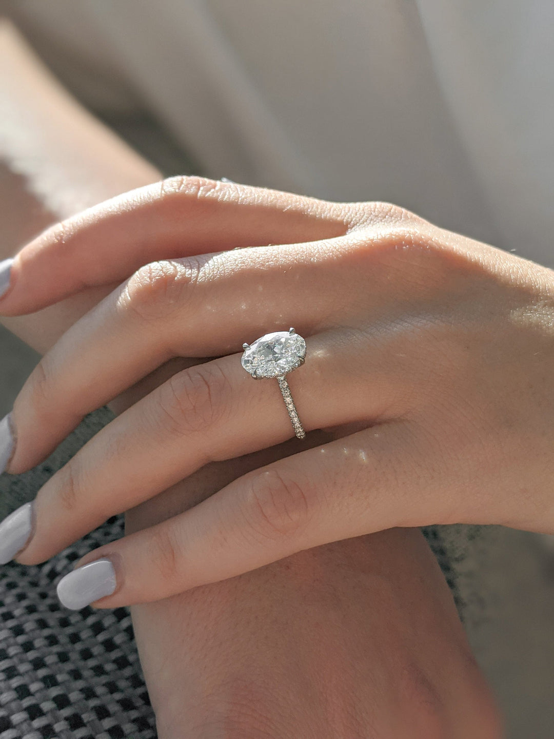 3.05ct Oval D- VS1 Lag Grown Diamond Hidden Halo Engagement Ring