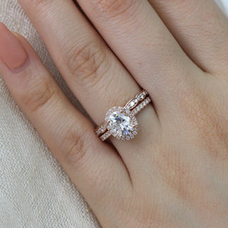 1.50CT Oval Cut Moissanite Halo Pave Bridal Engagement Ring Set