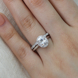 1.50CT Oval Cut Moissanite Halo Bridal Engagement Ring Set