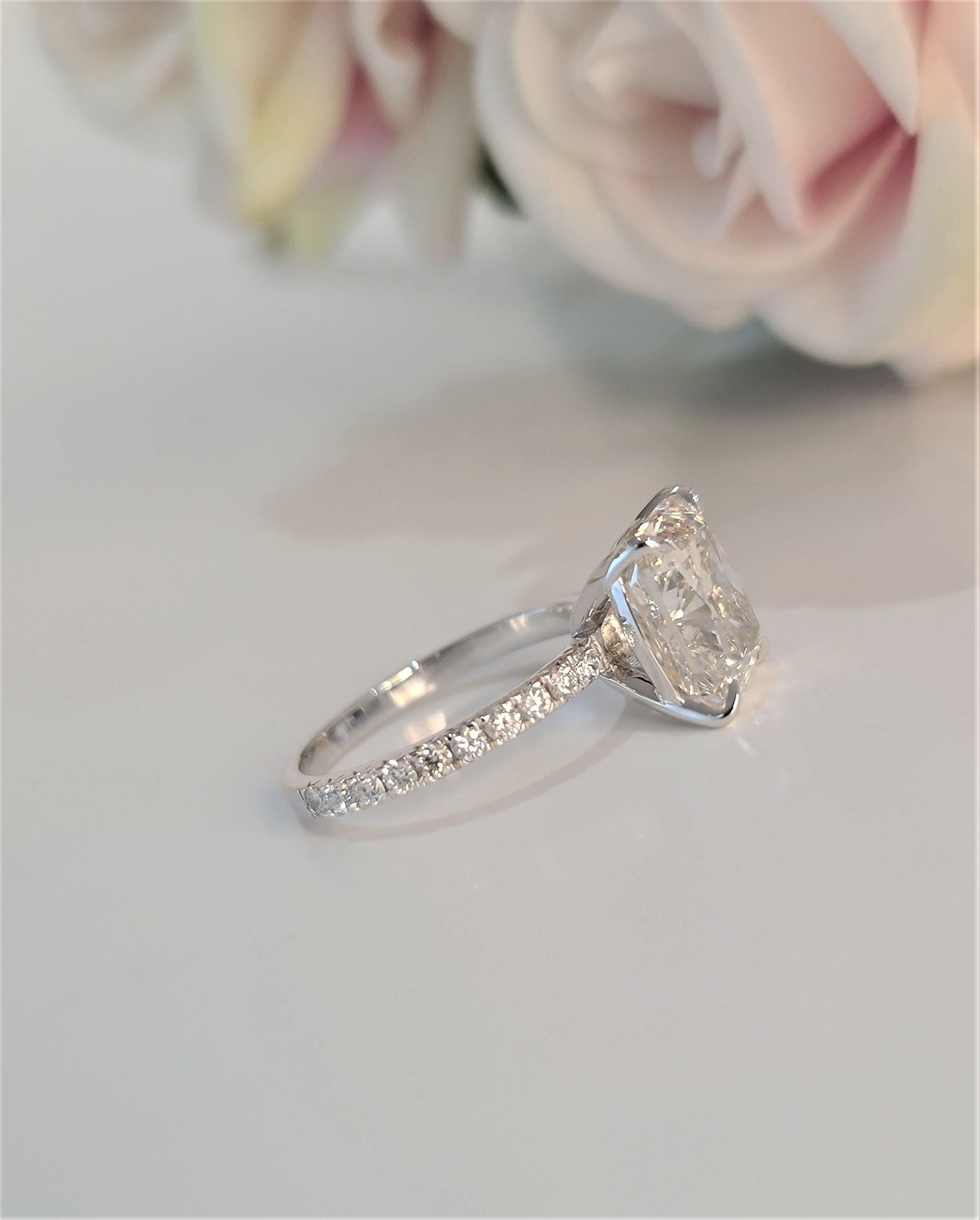 4.0ct Cushion Pave F/VS1 Lab Grown Diamond Engagement Ring