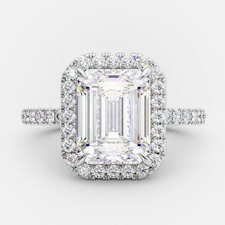 3.0ct Emerald Cut Moissanite Diamond Halo Engagement Ring