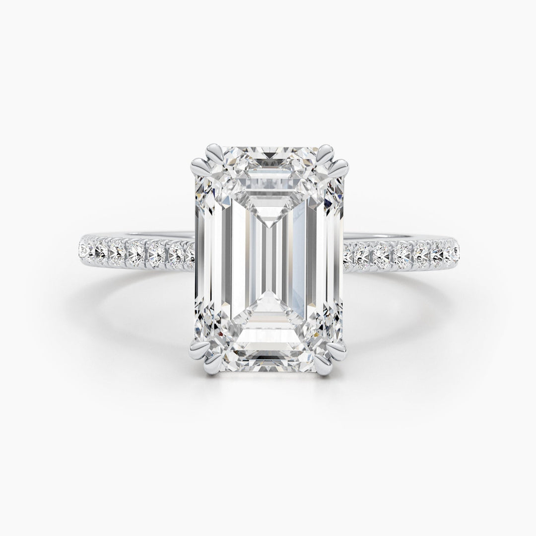 5.02ct Emerald G- VS Lab Grown Diamond Hidden Halo Engagement Ring