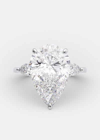 4.0ct Pear Cut Diamond Halo 14K Gold Engagement Ring