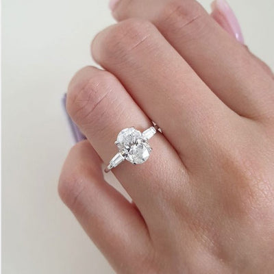 2.0ct Oval Cut Moissanite Diamond 3 Stone Engagement Ring