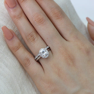 1.50CT Oval Cut Moissanite Halo Bridal Engagement Ring Set