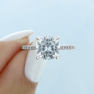 2.8CT Cushion Hidden Halo Moissanite Engagement Ring