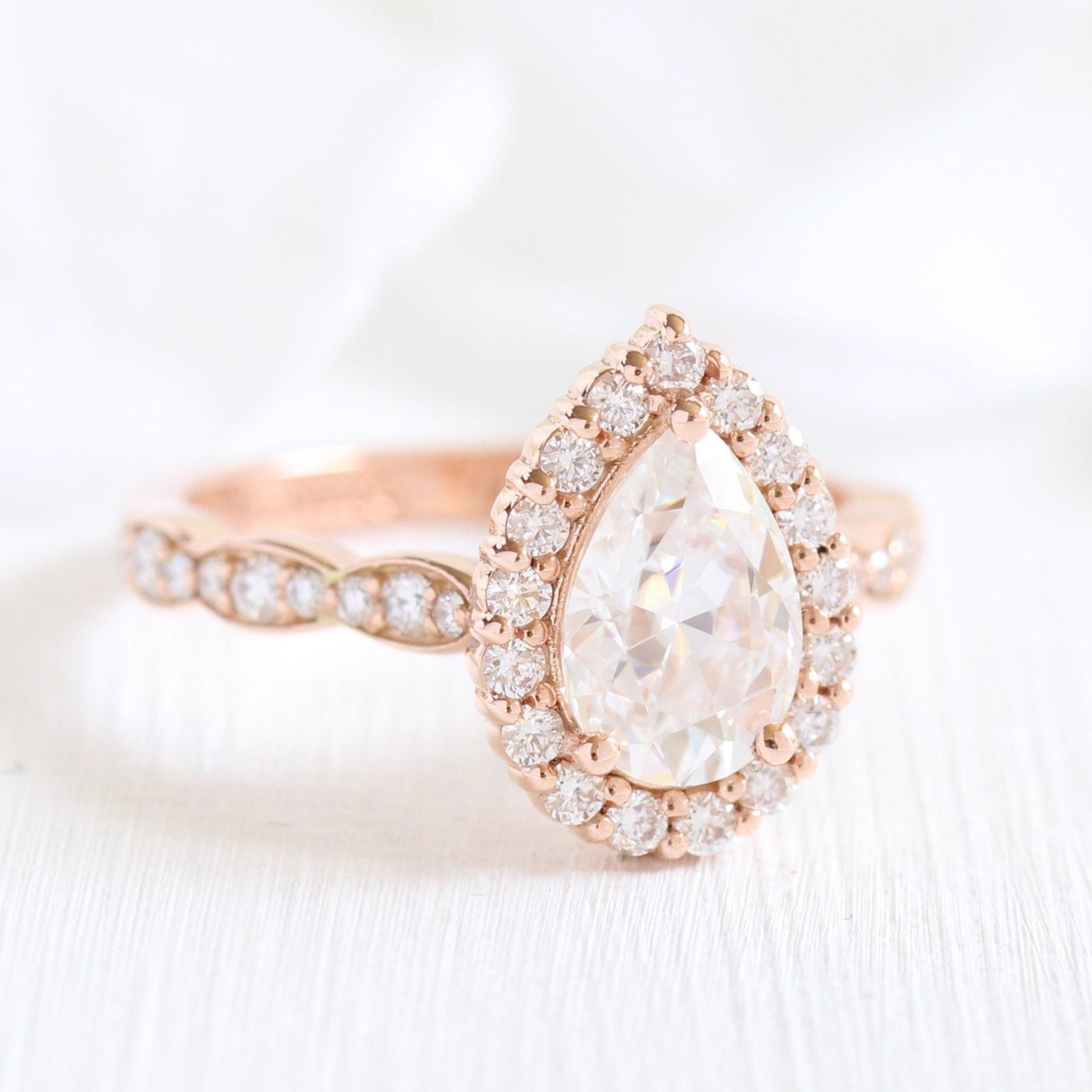1.80CT Pear Cut Moissanite Halo Bridal Engagement Ring Set