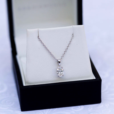 Oval Moissanite Solitaire Necklace in Solid Gold