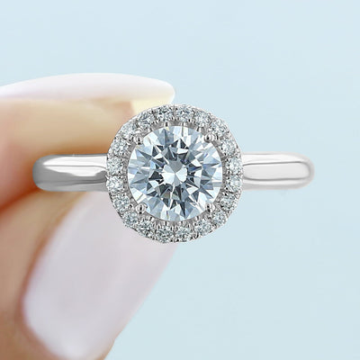 1.0CT Round Cut Thick Band Moissanite Engagement Ring in 18K White Gold
