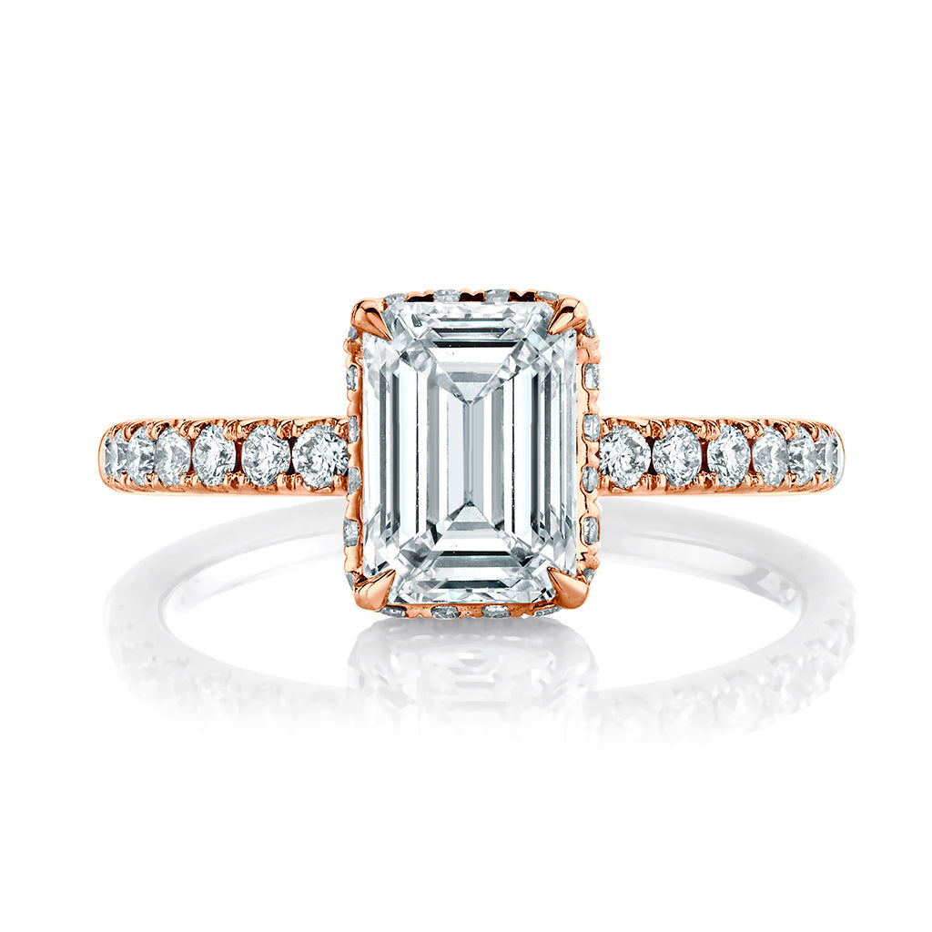 1.51ct Emerald Cut Hidden Halo Moissanite Diamond Engagement Ring