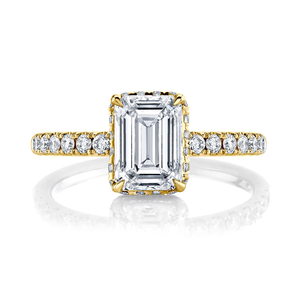 1.51ct Emerald Cut Hidden Halo Moissanite Diamond Engagement Ring