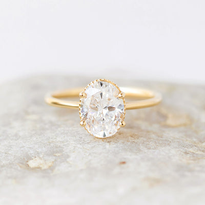 1.93CT Oval Cut Solitaire Moissanite Engagement Ring in 14K Yellow Gold