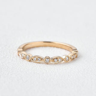 0.22CTW Round Brilliant Cut Bezel Set Unique Vintage Wedding Band