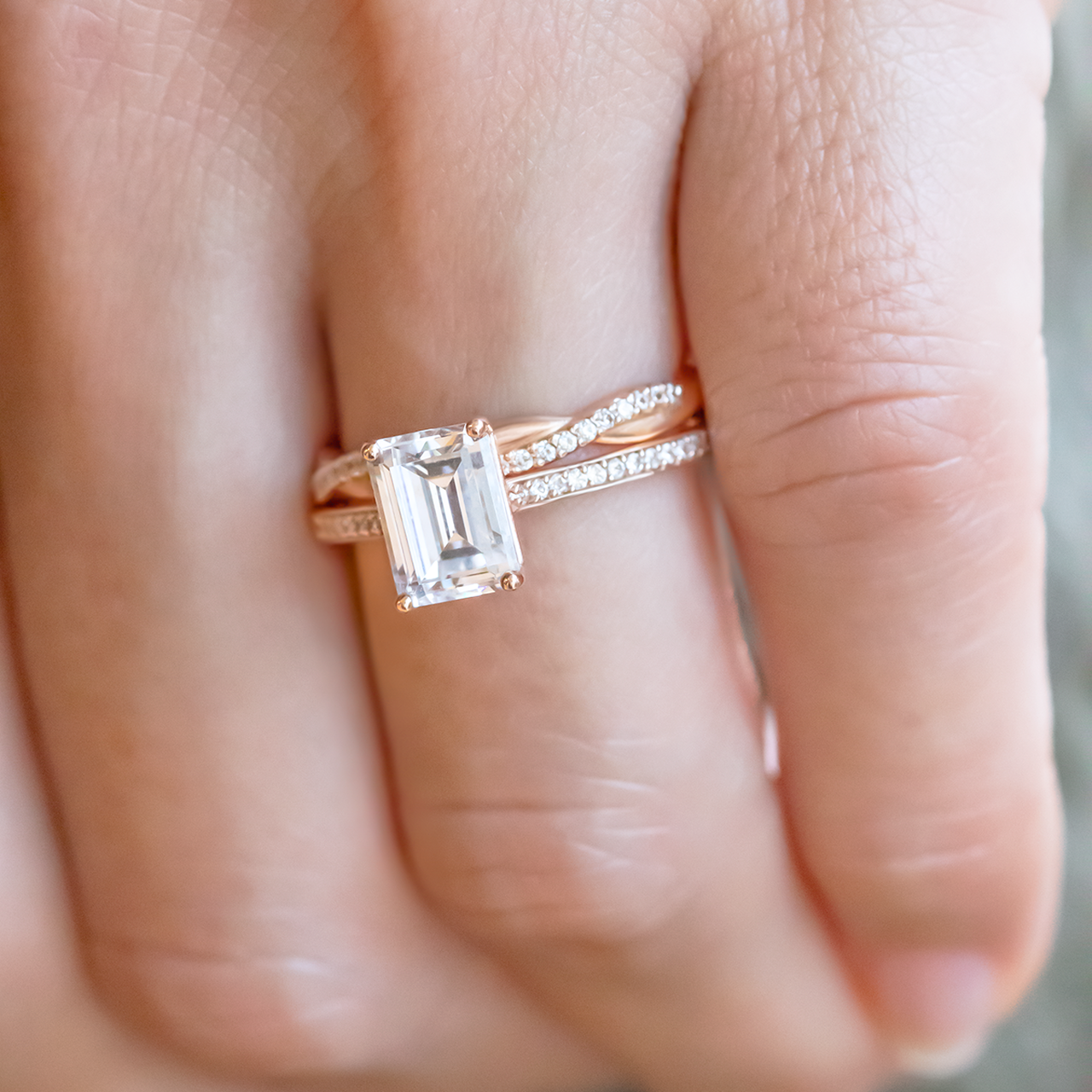 1.60CT Emerald Cut Solitaire Pave Setting Moissanite Engagement Ring