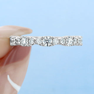 Round Brilliant Cut Clustered Half Eternity Pave Setting Wedding Band