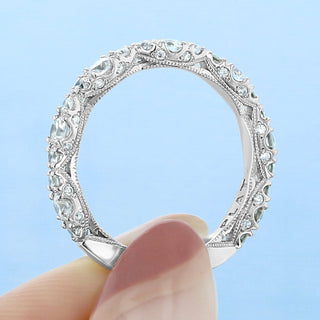 Round Brilliant Cut Clustered Half Eternity Pave Setting Wedding Band