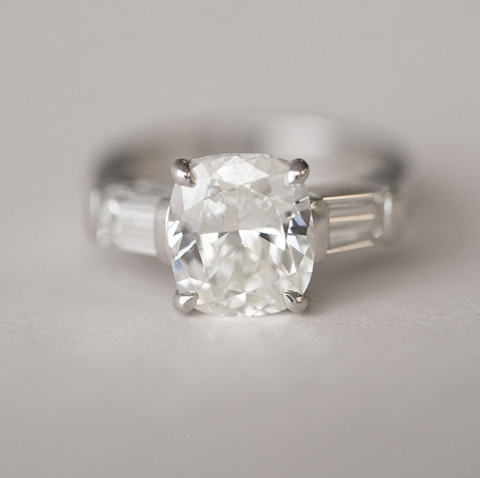 3.88CT Elongated Cushion Three Stone Moissanite Diamond Engagement Ring