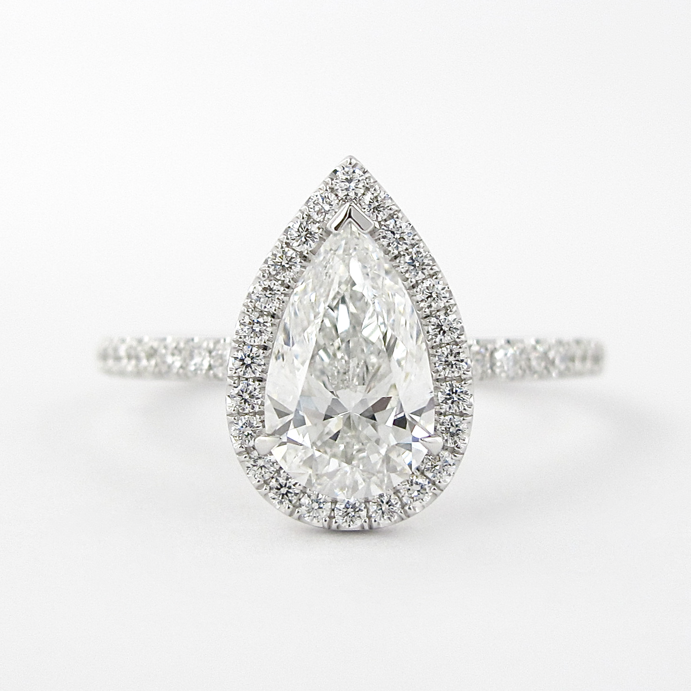 1.50CT Pear Cut Halo Pave Moissanite Diamond Engagement Ring