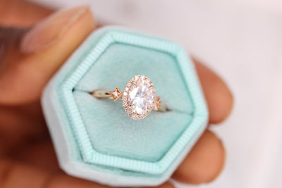 2ct Oval Cut Halo Moissanite Diamond Engagement Ring