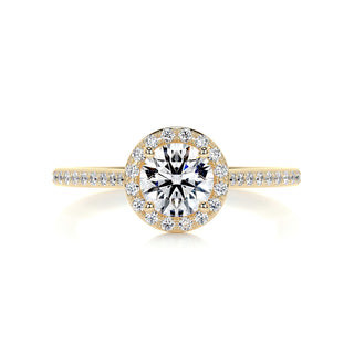 1.0 Carat Round Halo Moissanite Engagement Ring In 18K Solid Yellow Gold