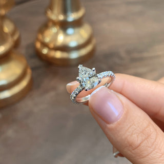 1.5 Carat Pear Cut Pave Moissanite Engagement Ring