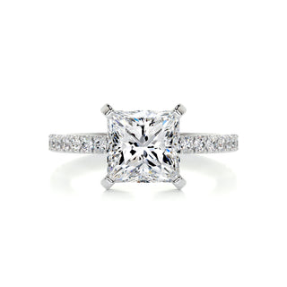 2.80 Carat Princess Cut Moissanite Pave Engagement Ring In 18K Solid Gold